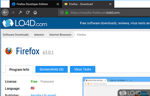 User interface - Screenshot of Firefox Developer Edition