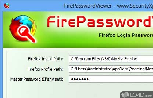 Screenshot of FirePasswordViewer - Recover login credentials stored by the Firefox built-in password manager