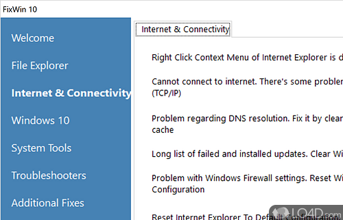 Discover the types of issues to repair - Screenshot of FixWin