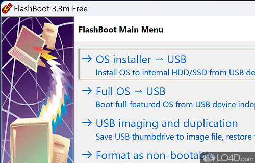 Create bootable USB drives for installing Windows, run a complete OS from a flash drive - Screenshot of FlashBoot