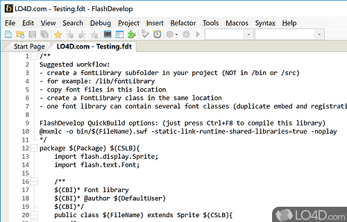 Take Flash projects to a whole other creative level - Screenshot of FlashDevelop