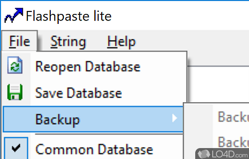 Limited string database management options - Screenshot of Flashpaste Lite