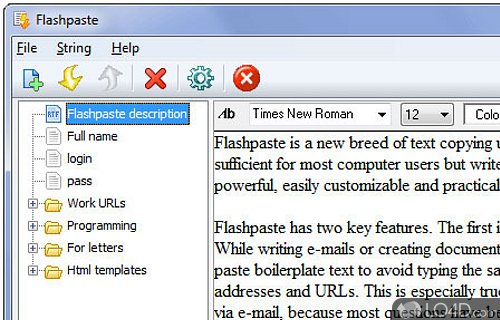 Screenshot of Flashpaste Professional - Access, edit and copy various text fragments to documents