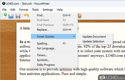 Focus Writer will helps to create a quiet atmosphere on your computer, perfect for writing without distractions - Screenshot of FocusWriter
