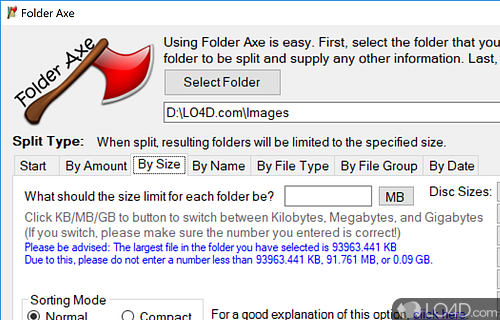 Folder splitter that lets you organize files in a directory using various criteria - Screenshot of Folder Axe