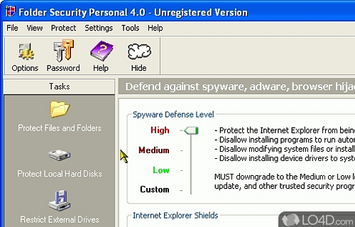 Screenshot of Folder Security Personal - Hide and password-protect files, folders, and drives