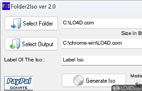 Screenshot of Folder2Iso - Create ISO files from any folder and its subfolders using this app that features a GUI