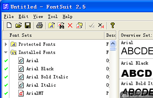 Screenshot of FontSuit - Software solution to activate or deactivate font, organize font on computer, print font samples and do much more