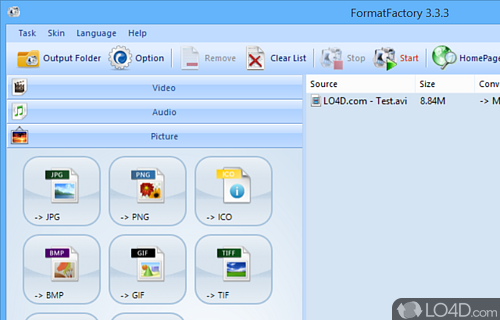 Onvert images - Screenshot of Format Factory Portable