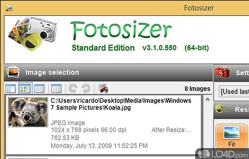 Screenshot of Fotosizer - Piece of software designed to resize photos to a custom size, apply several effects