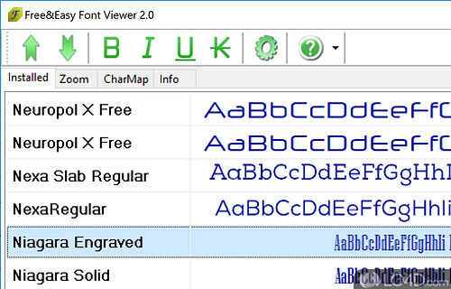 User interface - Screenshot of Free & Easy Font Viewer