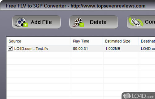 Screenshot of Free FLV to 3GP Converter - Convert video files (FLV, F4V, MPG, MPEG