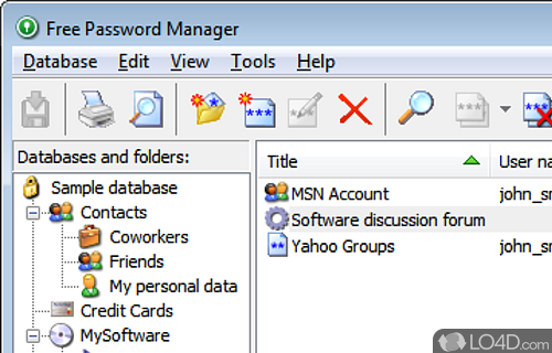 Screenshot of Free Password Manager - Create an organized database of credentials, contacts, websites