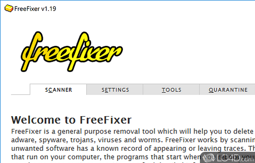 Delete potentially unwanted software such as spyware, adware, worms, Trojans - Screenshot of FreeFixer