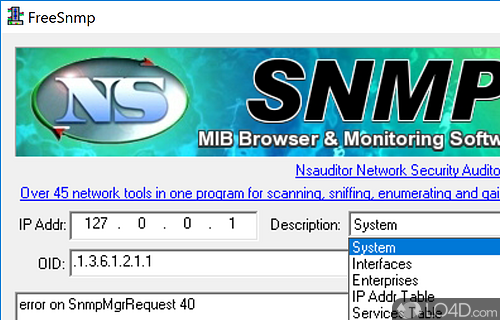 Screenshot of FreeSnmp - Compact and app with support for SNMP, which lets network users view MIBs and perform Walk operations in a comfortable GUI