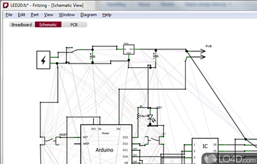 Screenshot of Fritzing - Functioning as an electronic design automation tool, aimed at designers
