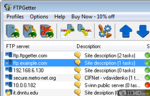 Screenshot of FTPGetter - Configure and schedule regular uploads to FTP servers, using standard or highly secured connections