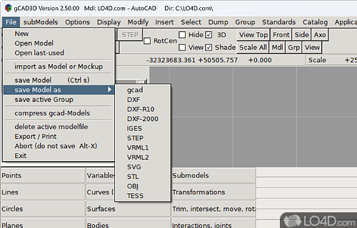 Basic interface - Screenshot of gCAD3D