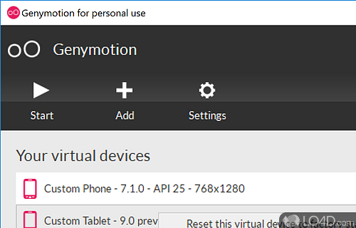 Connect to the Android SDK or Eclipse and control all device sensors - Screenshot of Genymotion