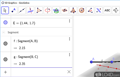 Geometry, algebra, Pythagoras's Theorem and math in graphs - Screenshot of GeoGebra Portable