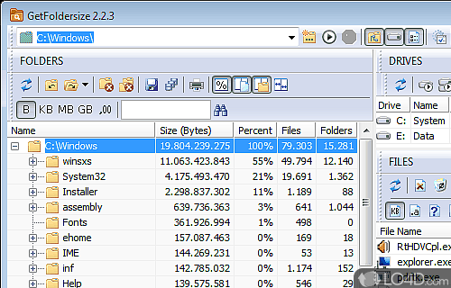 Screenshot of GetFoldersize - Analyzes a folder's structure and retrieves detailed information about occupied disk space