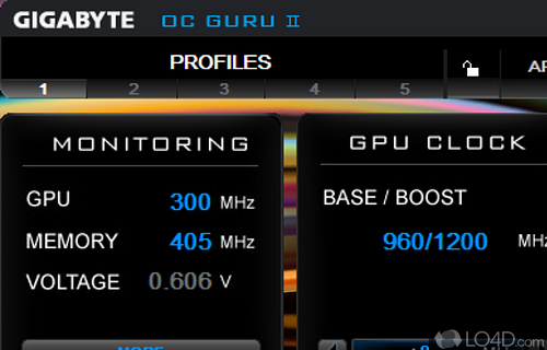 Software solution that easily use to enhance the performance of a GIGABYTE graphics card to get better in-game results - Screenshot of Gigabyte OC Guru II