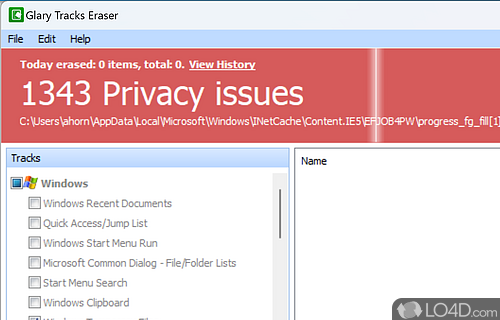 Secure privacy by deleting all traces of activity from the local computer, such as temporary Internet files - Screenshot of Glary Tracks Eraser