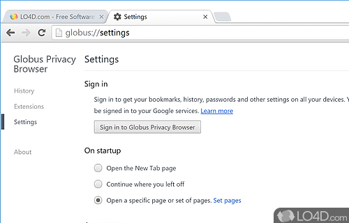 Adjust additional browsing parameters - Screenshot of Globus VPN Browser