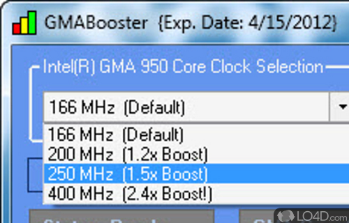 Screenshot of GMABooster - World's first and only perfomance boost solution for Intel Graphics Media Accelerator series