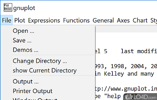 Interactive screen display: - Screenshot of gnuplot