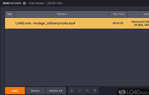 Build up the input list of files and configure the output settings - Screenshot of GOM Encoder