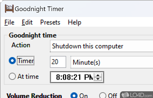 Shut down computer at a given time, with the possibility to have volume reduced over time, thanks to this practical app - Screenshot of Goodnight Timer