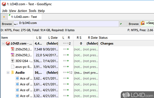 Folder synchronization utility that compares the content of two directories, spots differences - Screenshot of GoodSync