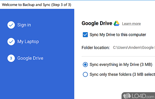Login to your Gmail account and start syncing files to your personal cloud storage - Screenshot of Google Backup and Sync