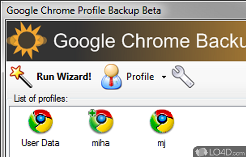 Screenshot of Google Chrome Backup - User interface