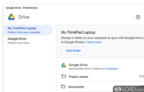 Screenshot of Google Photos App - Sync files from local folders and shared drives