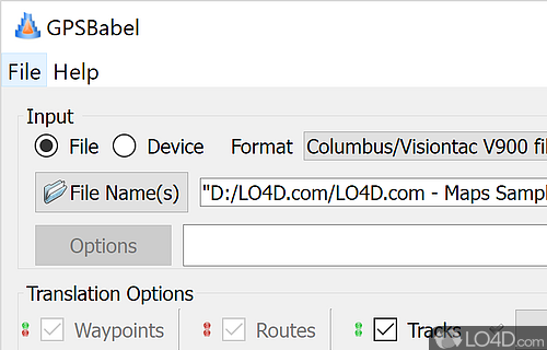 Convert between waypoints, tracks and various routes and to most common mapping formats - Screenshot of GPSBabel