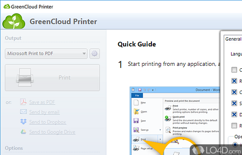Quick selection of layout - Screenshot of GreenCloud Printer