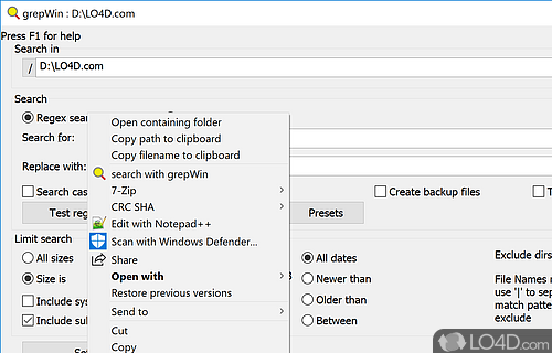 User interface - Screenshot of grepWin