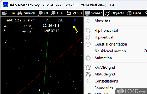 Object customization, date, and settings - Screenshot of Hallo Northern Sky