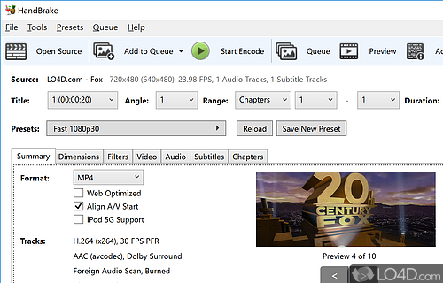 Multithreaded DVD to MPEG-4/MKV converter that offers an easy - Screenshot of HandBrake