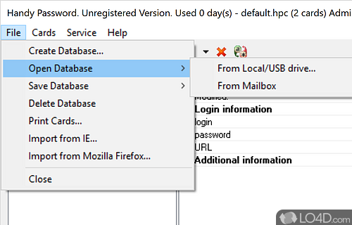 User interface - Screenshot of Handy Password