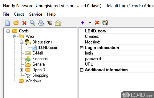 Password manager designed for automatic filling of web forms - Screenshot of Handy Password
