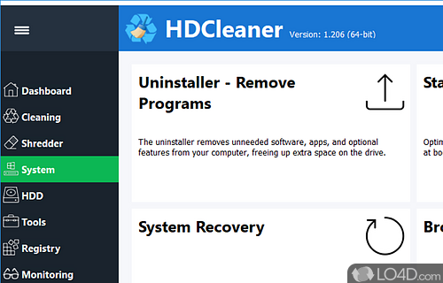 Efficient optimizer tool that shelters several additional functions - Screenshot of HD Cleaner