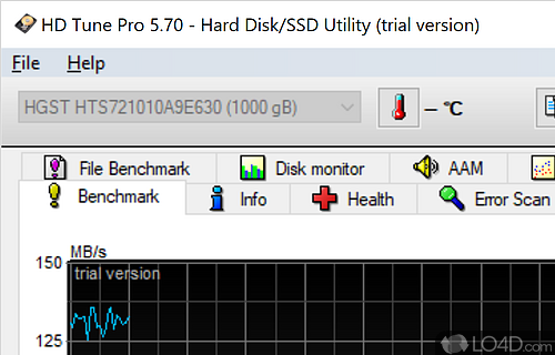 Put hard disk drive under the scope to get in-dept info regarding transfer rate, access time, burst speed, damaged blocks - Screenshot of HD Tune Pro