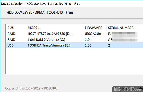 Utility for low-level hard disk drive formatting, with support for SATA, IDE - Screenshot of HDD Low Level Format Tool