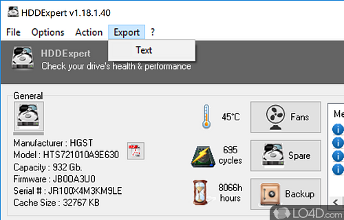 User interface - Screenshot of HDDExpert Portable