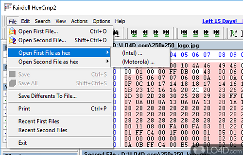 HEX file editor / comparison tool - Screenshot of HexCmp