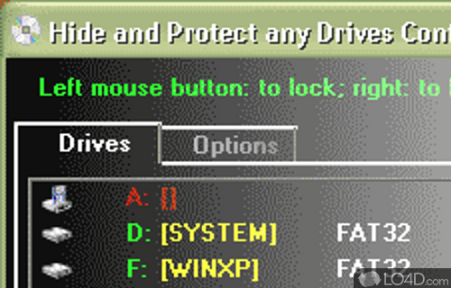 Screenshot of Hide and Protect any Drives - User interface