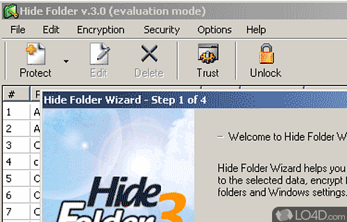 Screenshot of Hide Folder - User interface